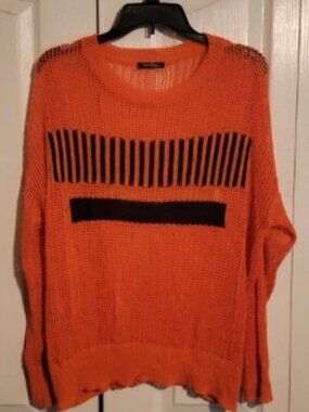 YumiDay Orange Mesh Knit Sweater Lightweight Sheer Pullover